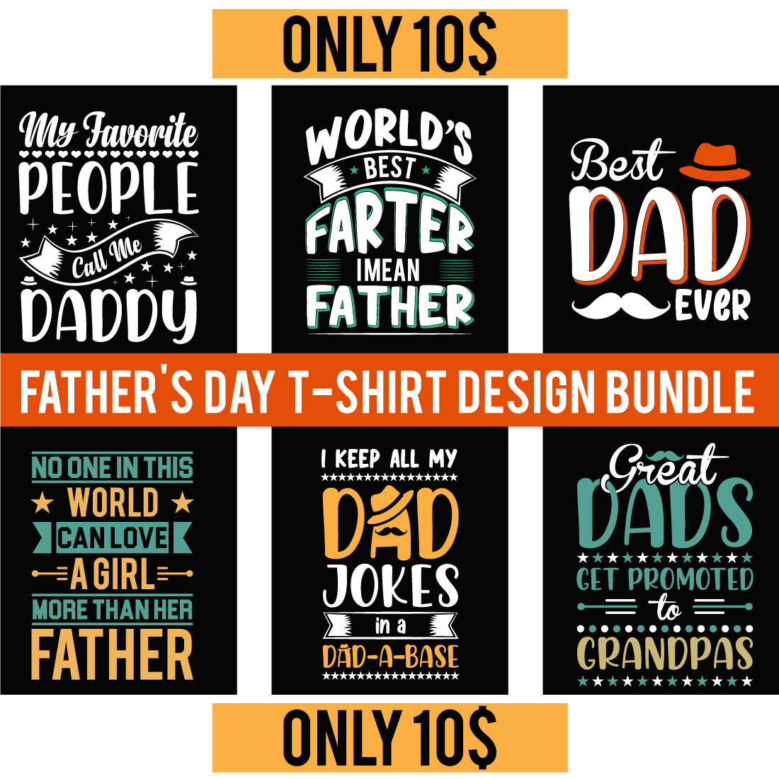 Vector Fathers day creative typography t shirt design template Bundle preview image.