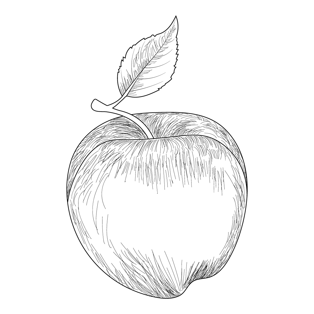 Apple Coloring Page for Kids outline illustration preview image.