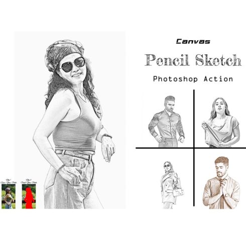 Canvas Pencil Sketch Photoshop Action cover image.