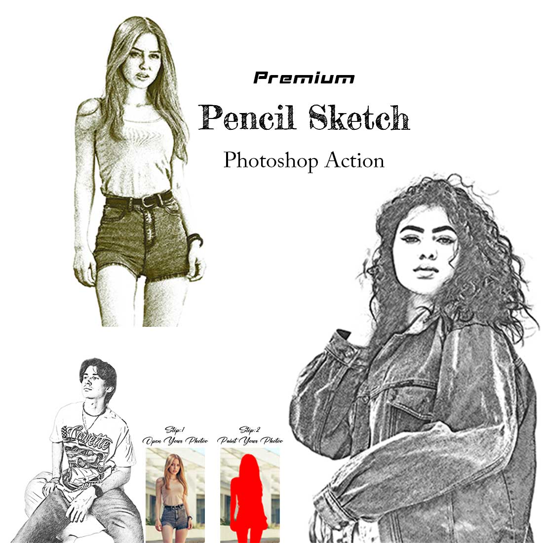 Premium Pencil Sketch Photoshop Action cover image.