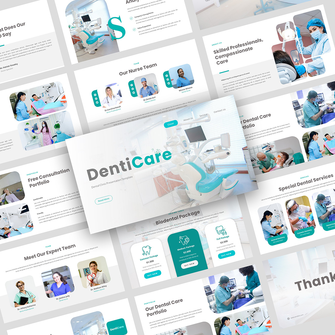 DentiCare-Dental Clinic PowerPoint Template cover image.