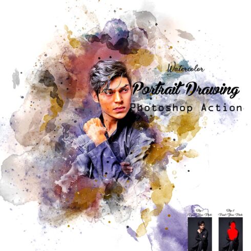 Watercolor Portrait Drawing Photoshop Action cover image.