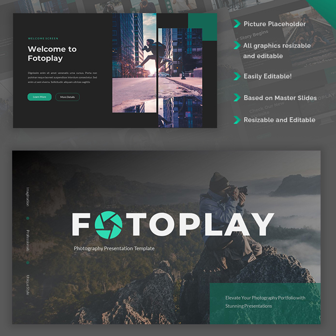 Fotoplay-Photography PowerPoint Template preview image.