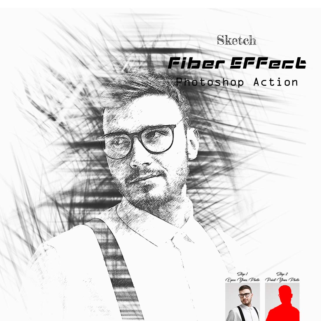 Sketch Fiber Effect Photoshop Action cover image.