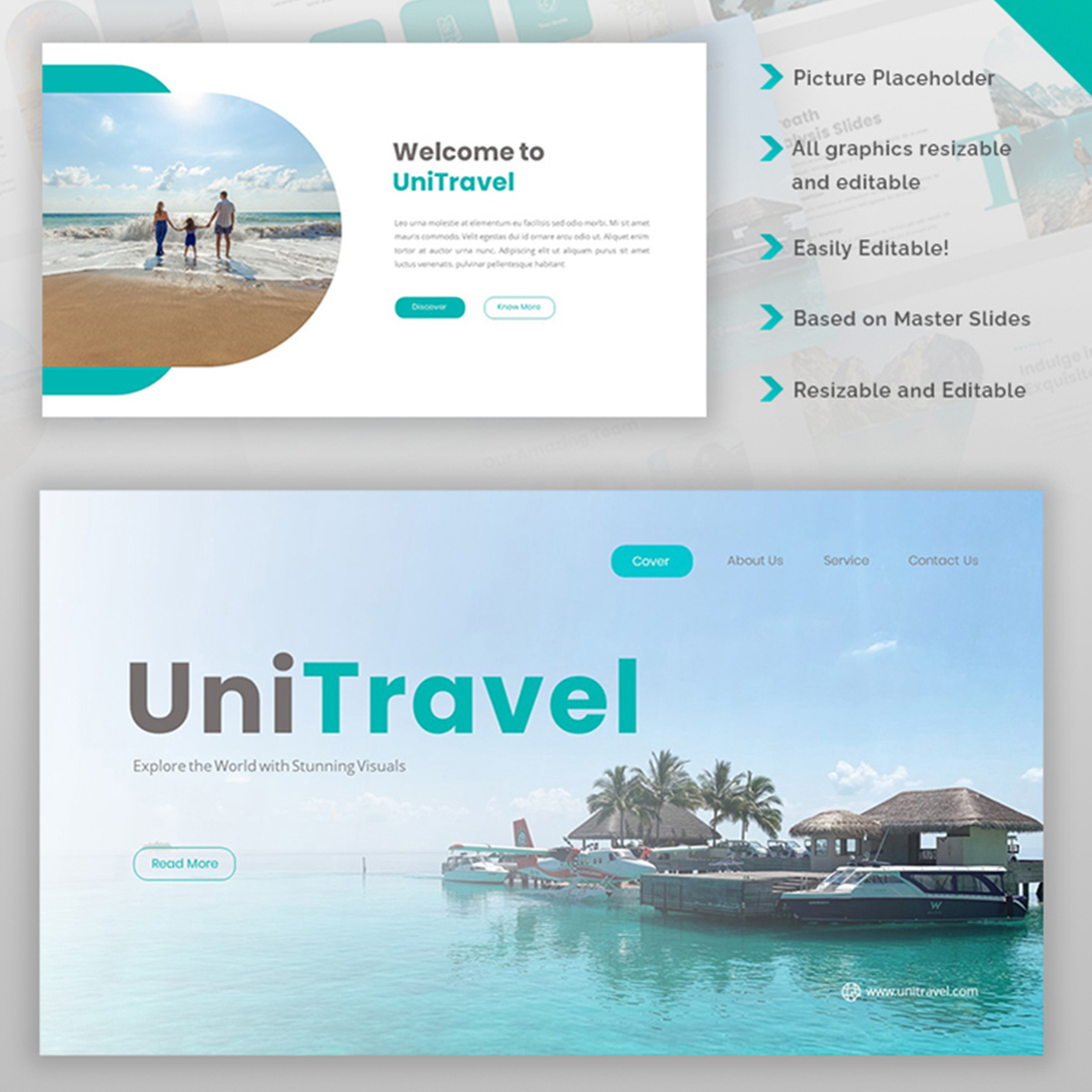 UniTravel-Travel Agency Google Slides Template preview image.