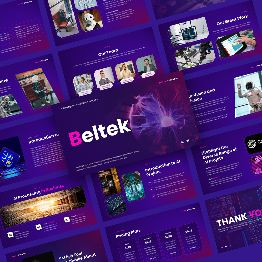 Beltek - AI Tech Presentation PowerPoint Template preview image.