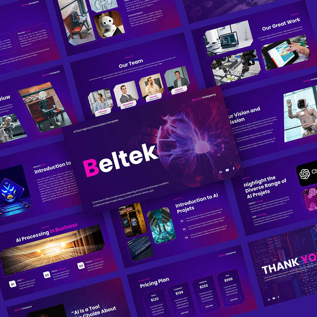 Beltek - AI Tech Presentation Google Slides Template preview image.