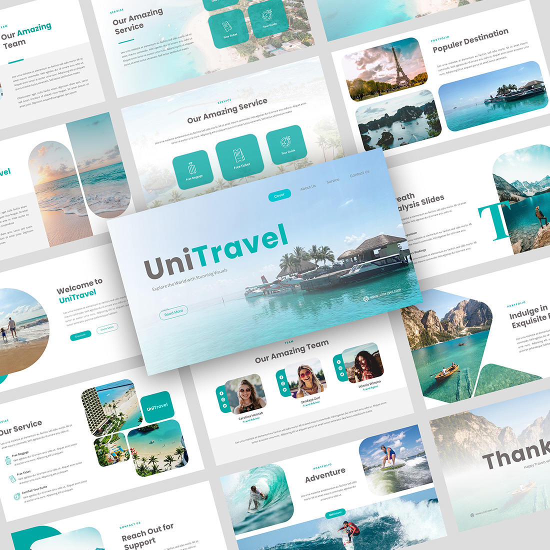 UniTravel-Travel Agency Google Slides Template cover image.