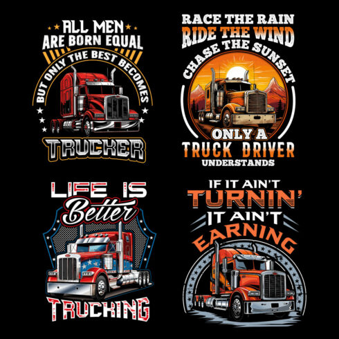 Truck driver t shirt design bundle cover image.