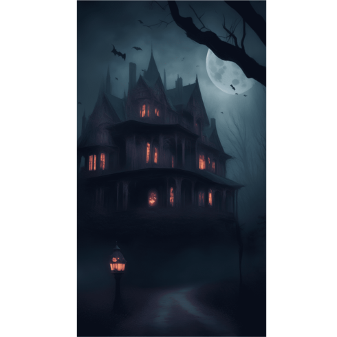 Enigmatic Halloween Night Haunted House with Eerie Atmosphere, Halloween Background cover image.