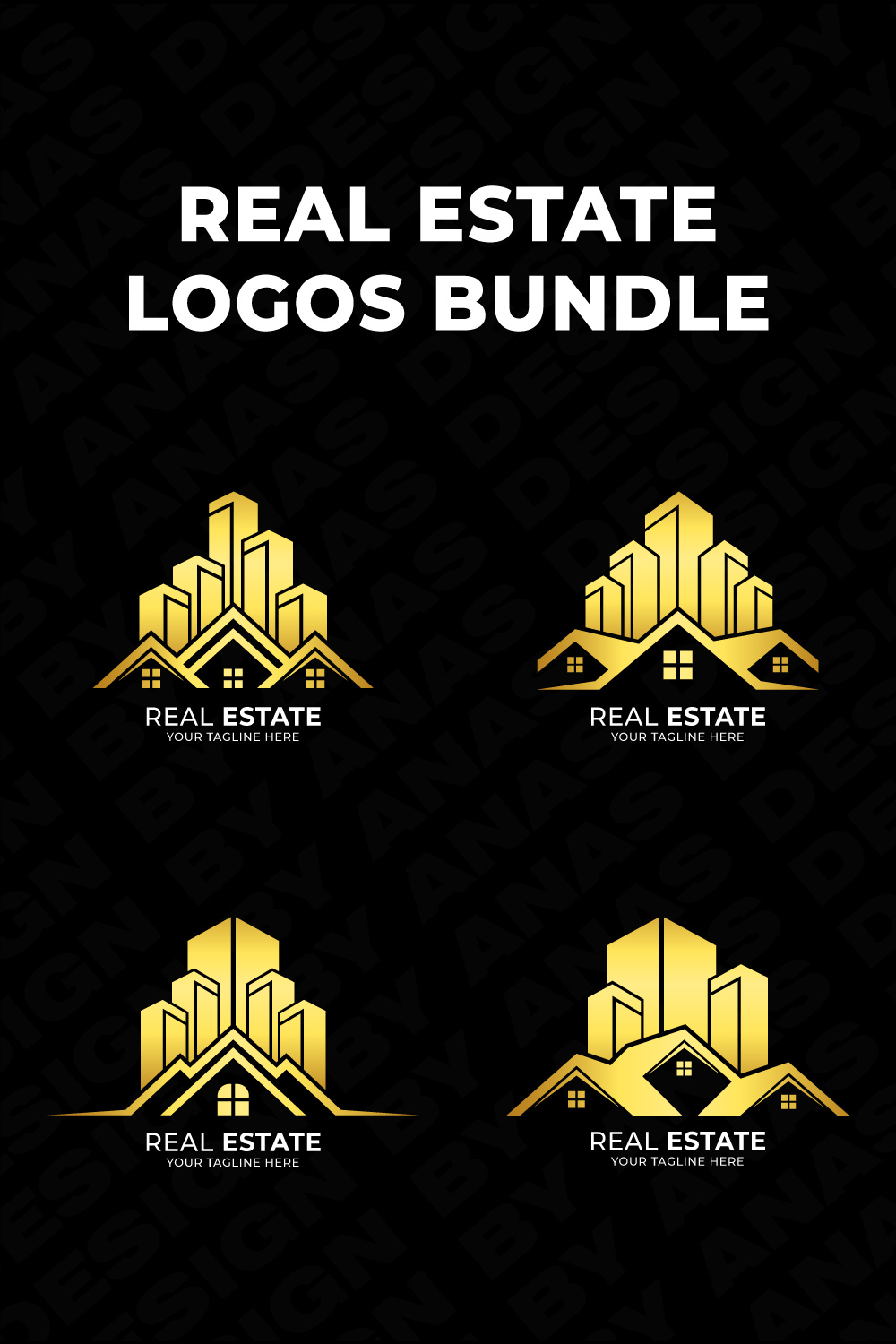 4 Luxury Real Estate Logos Design, Building Logos Bundle Template – ONLY $20 pinterest preview image.
