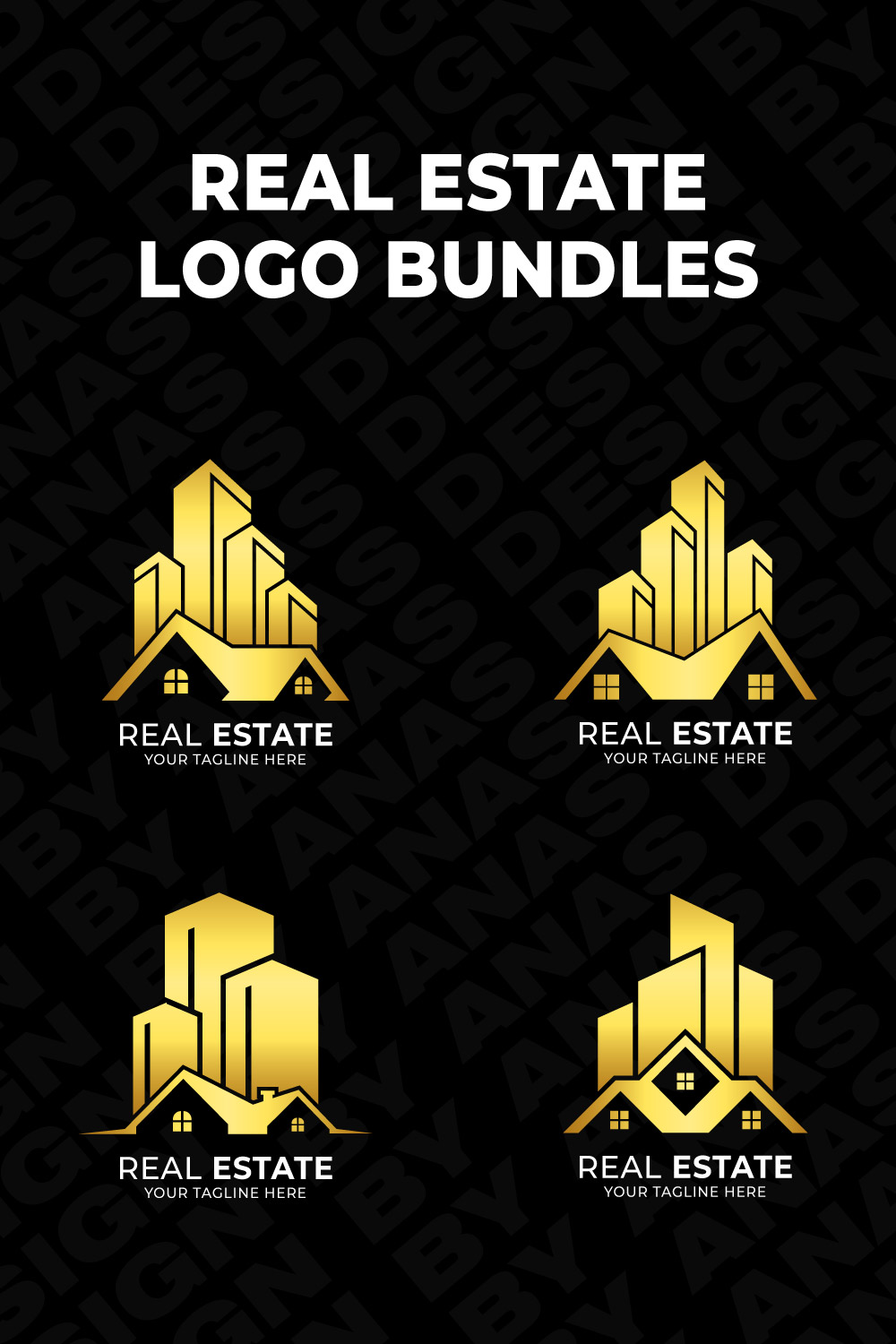 4 Luxury Real Estate Logos , Building Logos Bundle pinterest preview image.
