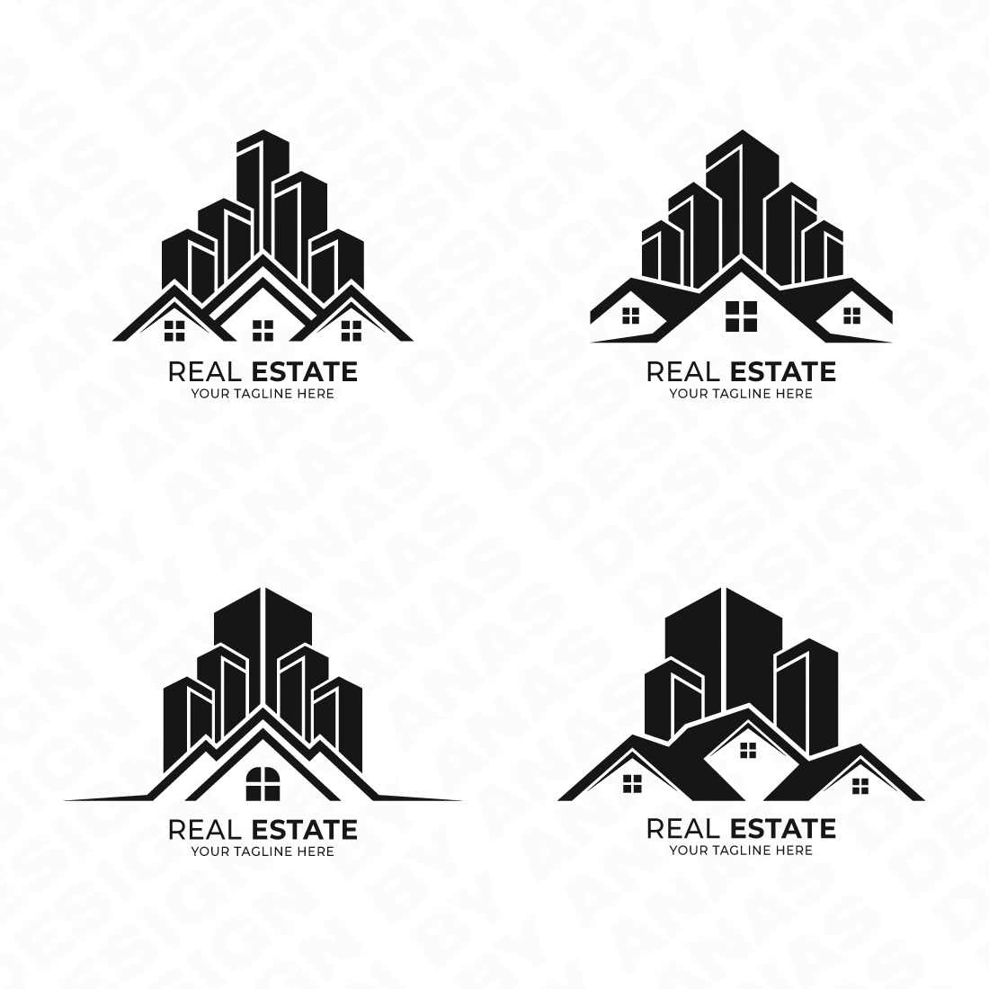 4 Luxury Real Estate Logos Design, Building Logos Bundle Template – ONLY $20 preview image.