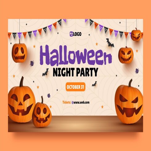Realistic social media post template Halloween celebration cover image.