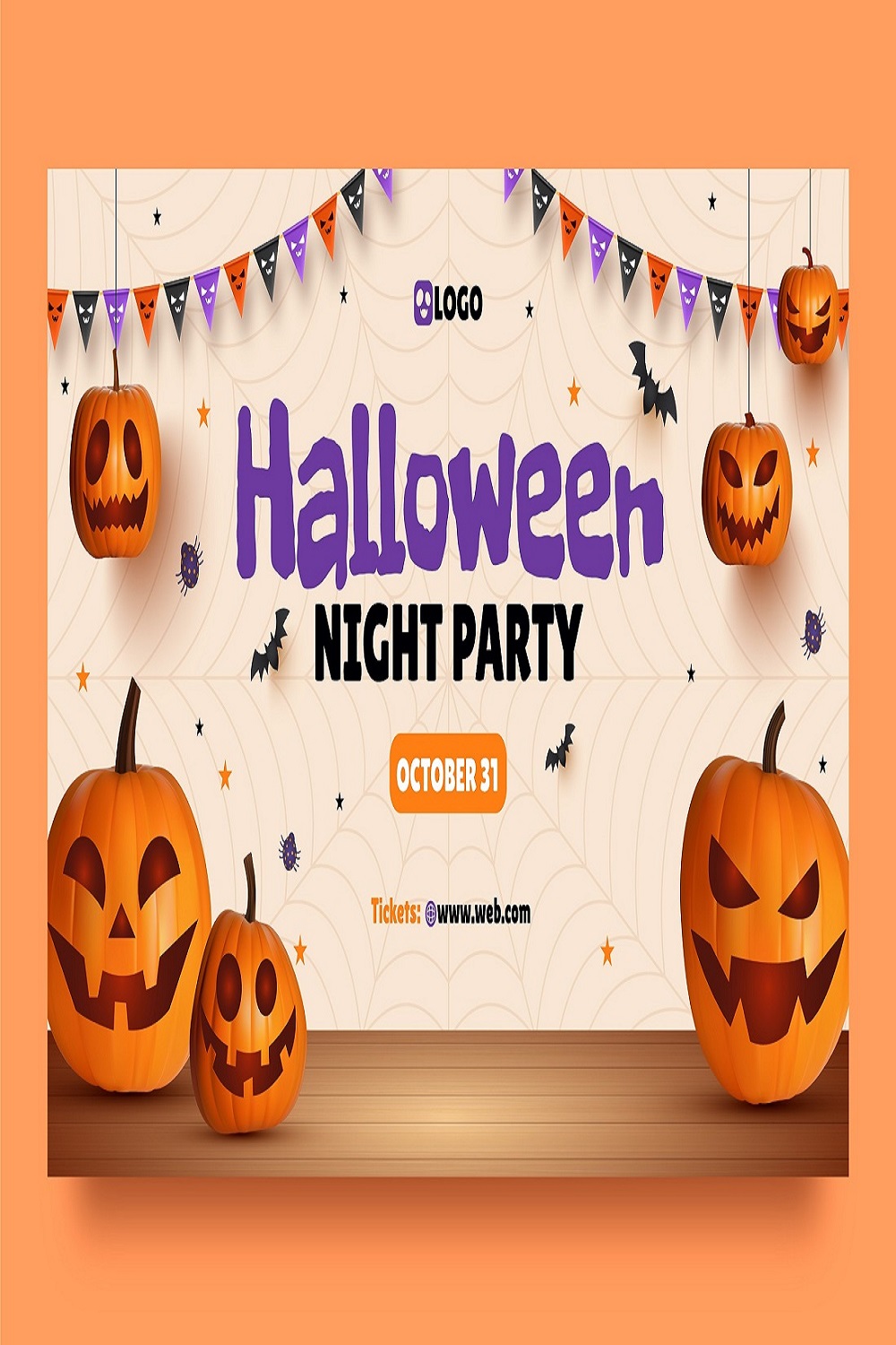Realistic social media post template Halloween celebration pinterest preview image.