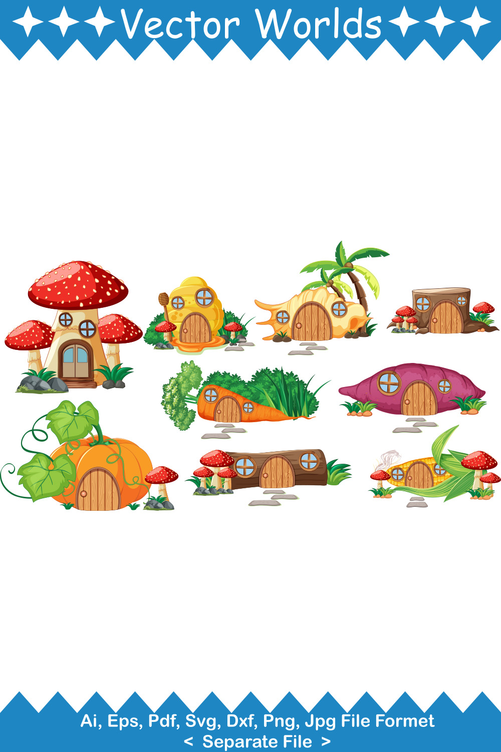 Fairy Tale House SVG Vector Design pinterest preview image.