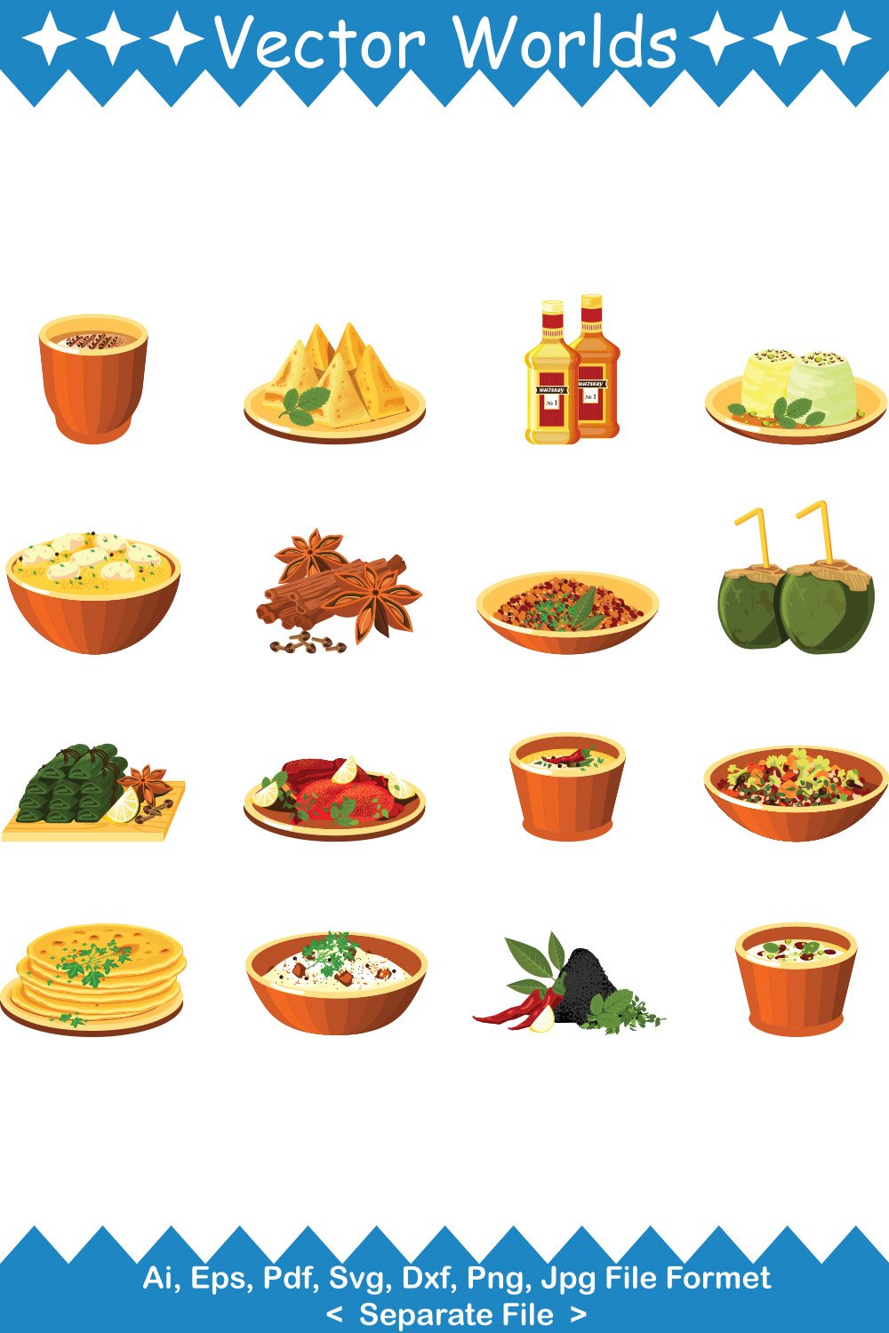 Indian Cuisine Food SVG Vector Design pinterest preview image.