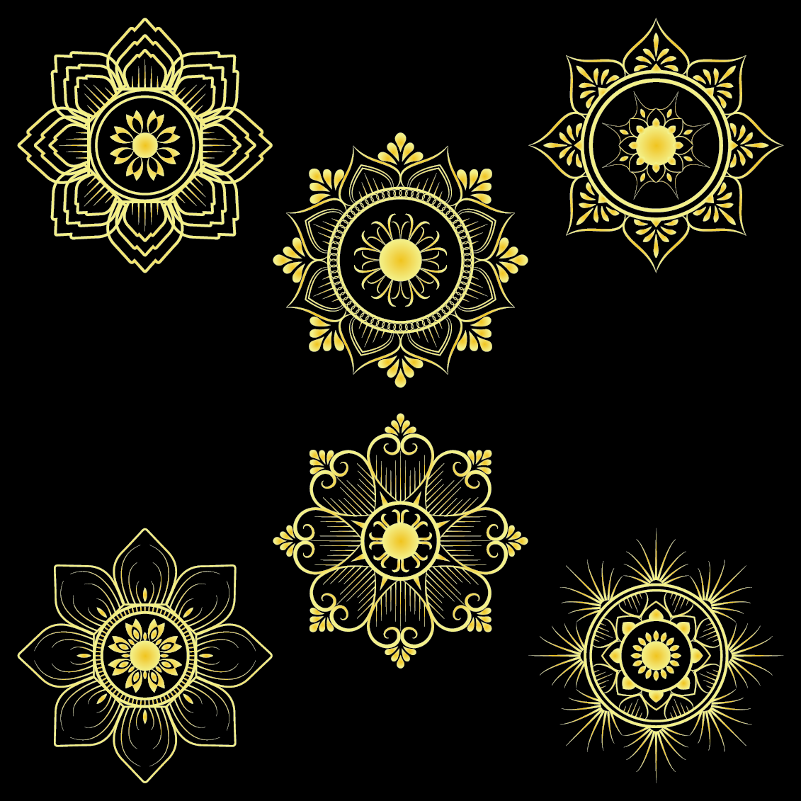 36 Beautiful Golden Mandala with Black Background preview image.