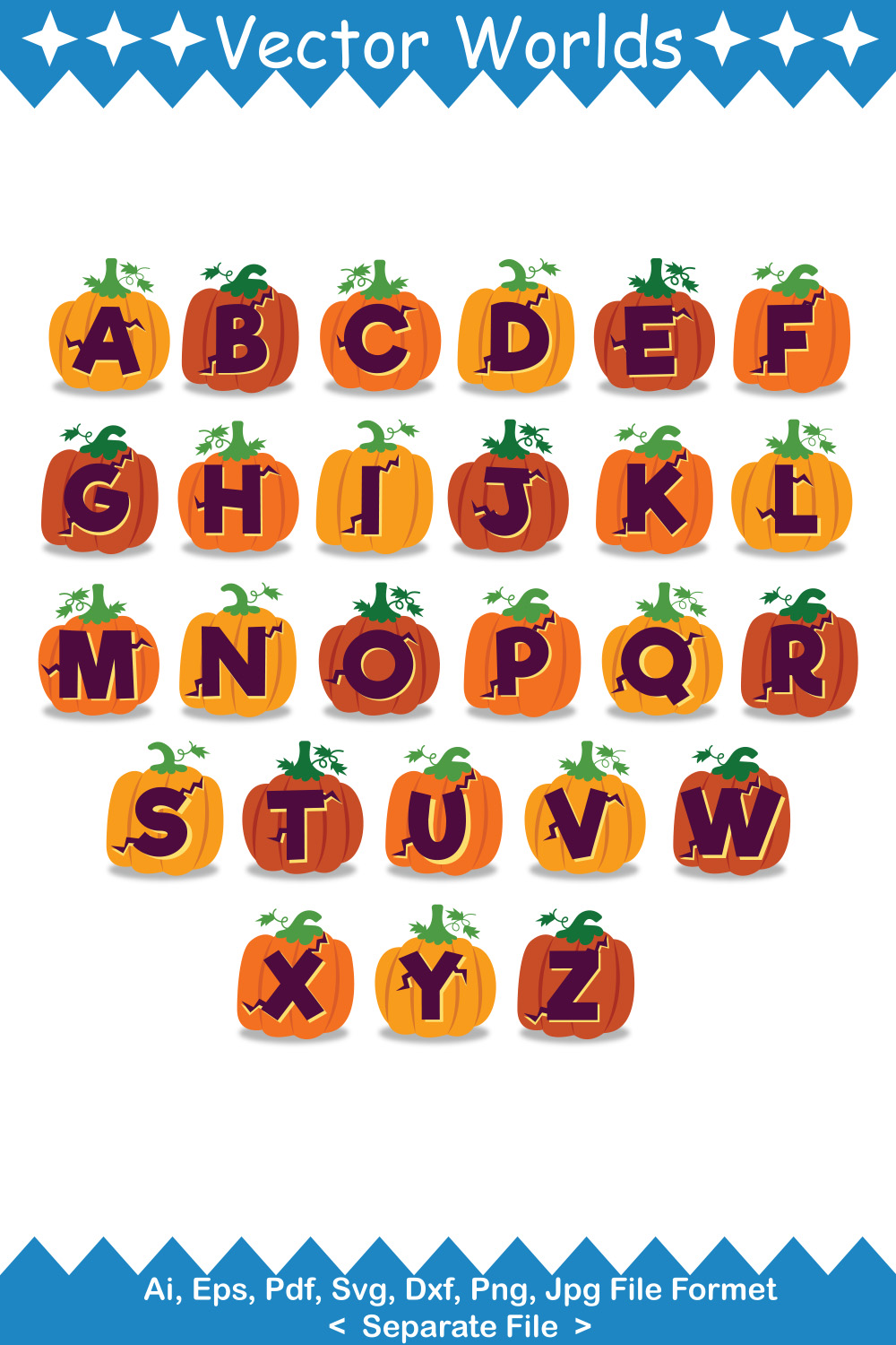 Halloween Pumpkin Alphabet SVG Vector Design pinterest preview image.