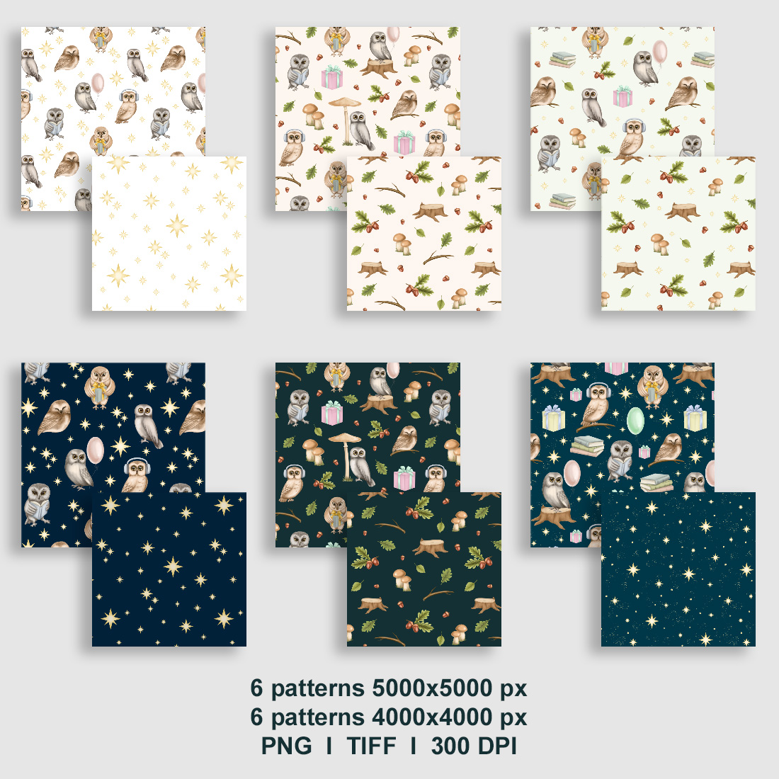 Cute owls pattern collection preview image.