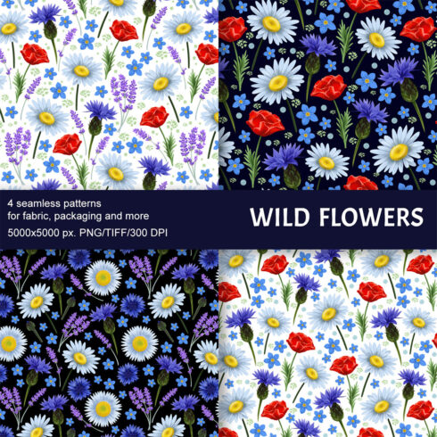 Wildflowers Four seamless patterns cover image.