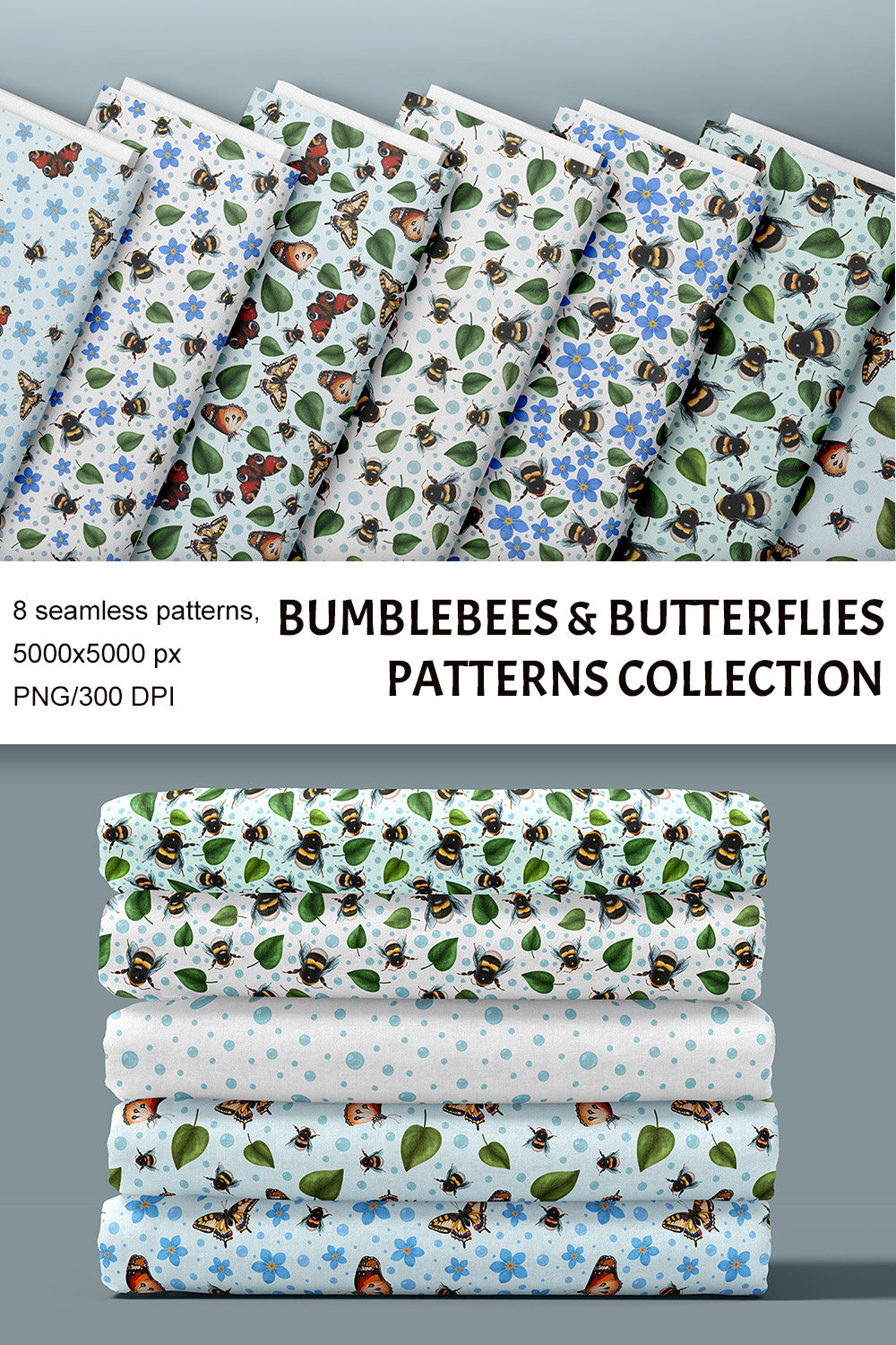 Bumblebees & butterflies patterns collection pinterest preview image.