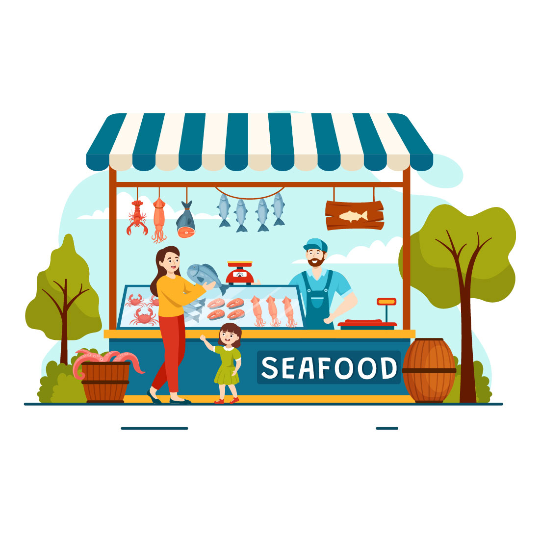14 Seafood Market Illustration cover image.