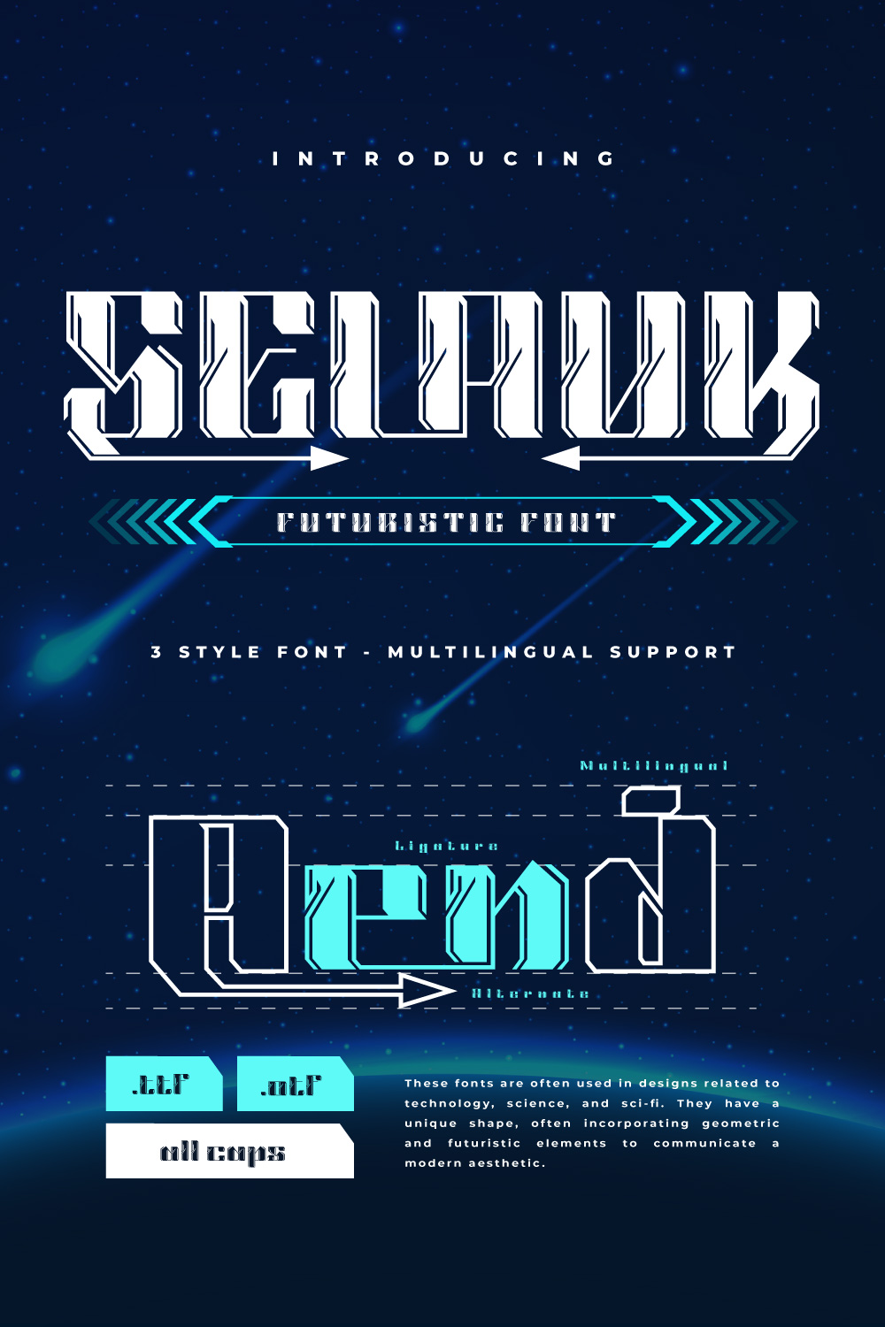 Selauk | Futuristic Font pinterest preview image.