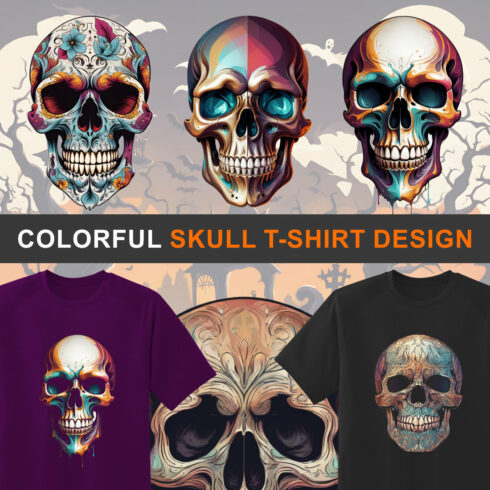 5 Colorful skull t-shirt design ready to print cover image.