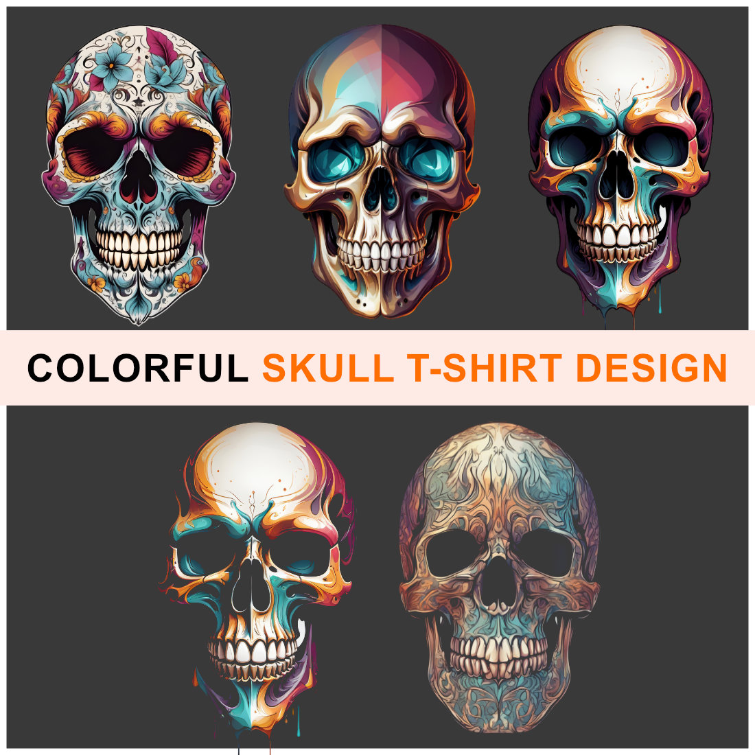 5 Colorful skull t-shirt design ready to print preview image.