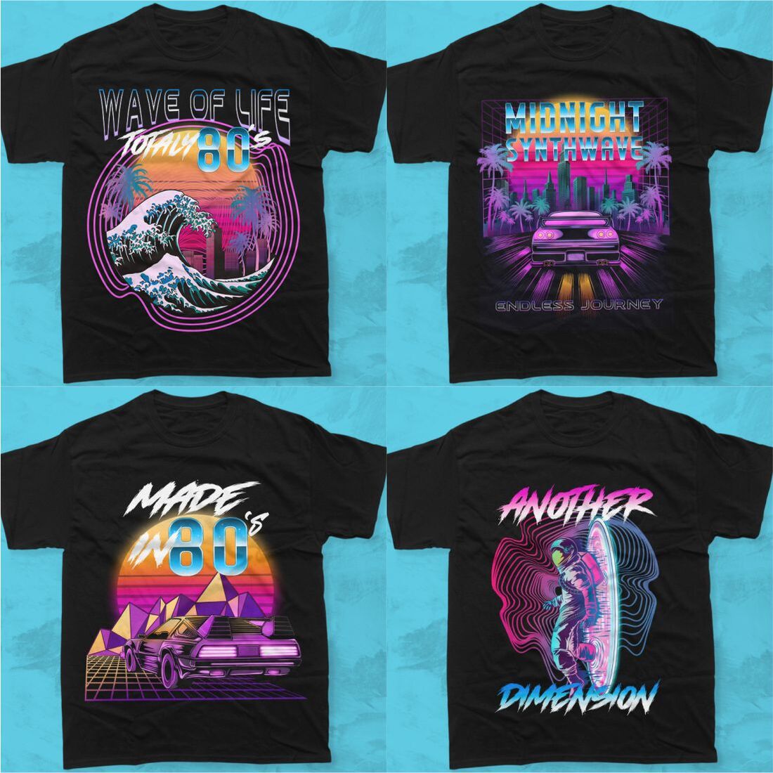 Synthwave Retrowave Futuristic T-shirt Designs PNG Bundle preview image.