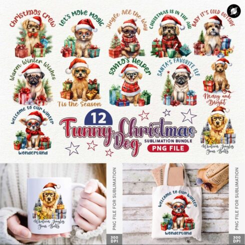 Funny Christmas Dog Sublimation PNG Designs Bundle cover image.