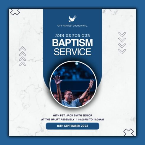 Baptism Service Premium Canva Church social media template cover image.