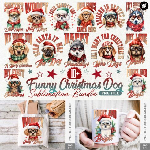 Funny Christmas Dog Sublimation Designs PNG Bundle V2 cover image.