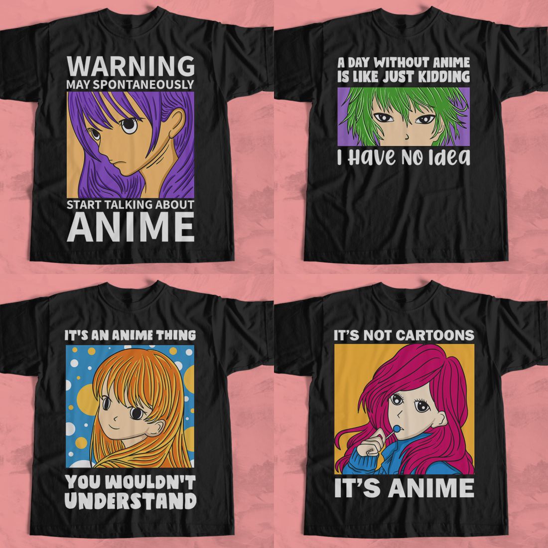 Funny Japanese Anime Quotes T-shirt Designs Bundle preview image.