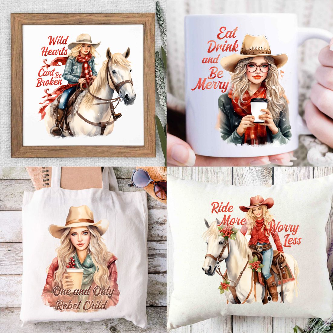 Christmas Cowgirl Sublimation Designs PNG Bundle preview image.