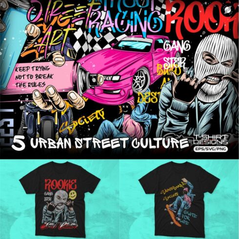 Urban Street Culture T-shirt Designs Vector Bundle cover image.
