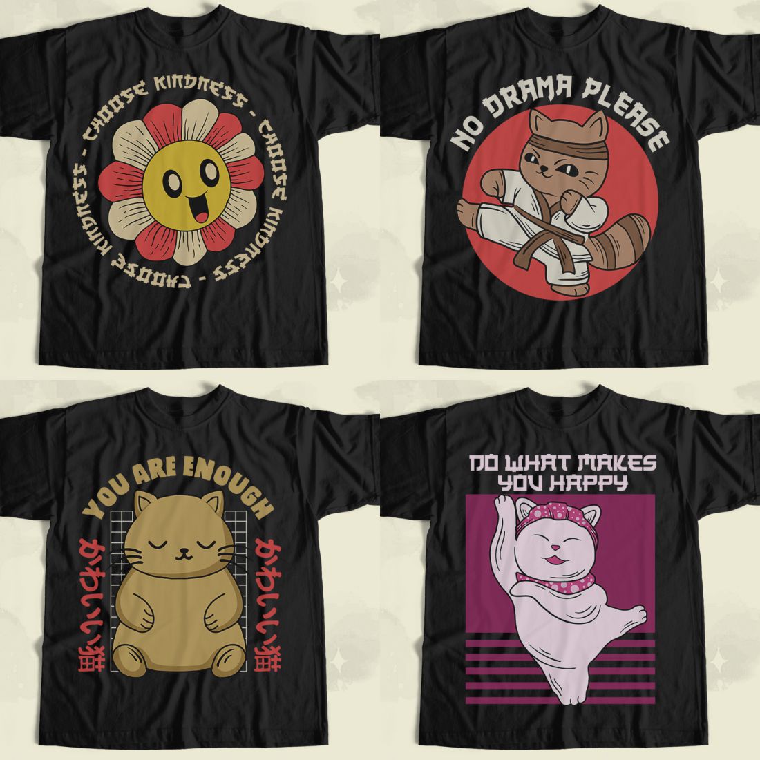 Retro Funny Japanese T-shirt Designs Bundle preview image.