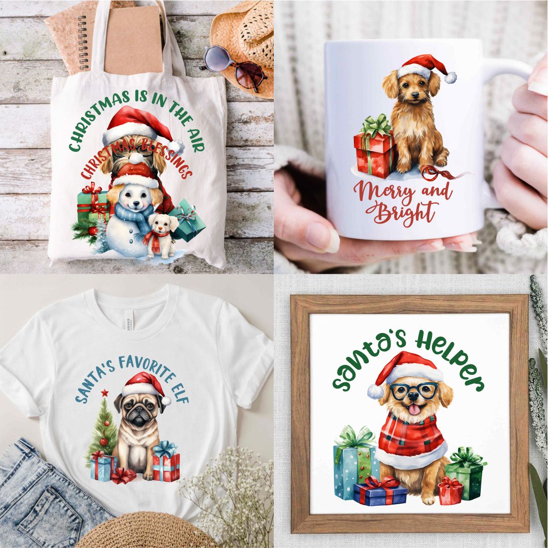 Funny Christmas Dog Sublimation PNG Designs Bundle preview image.