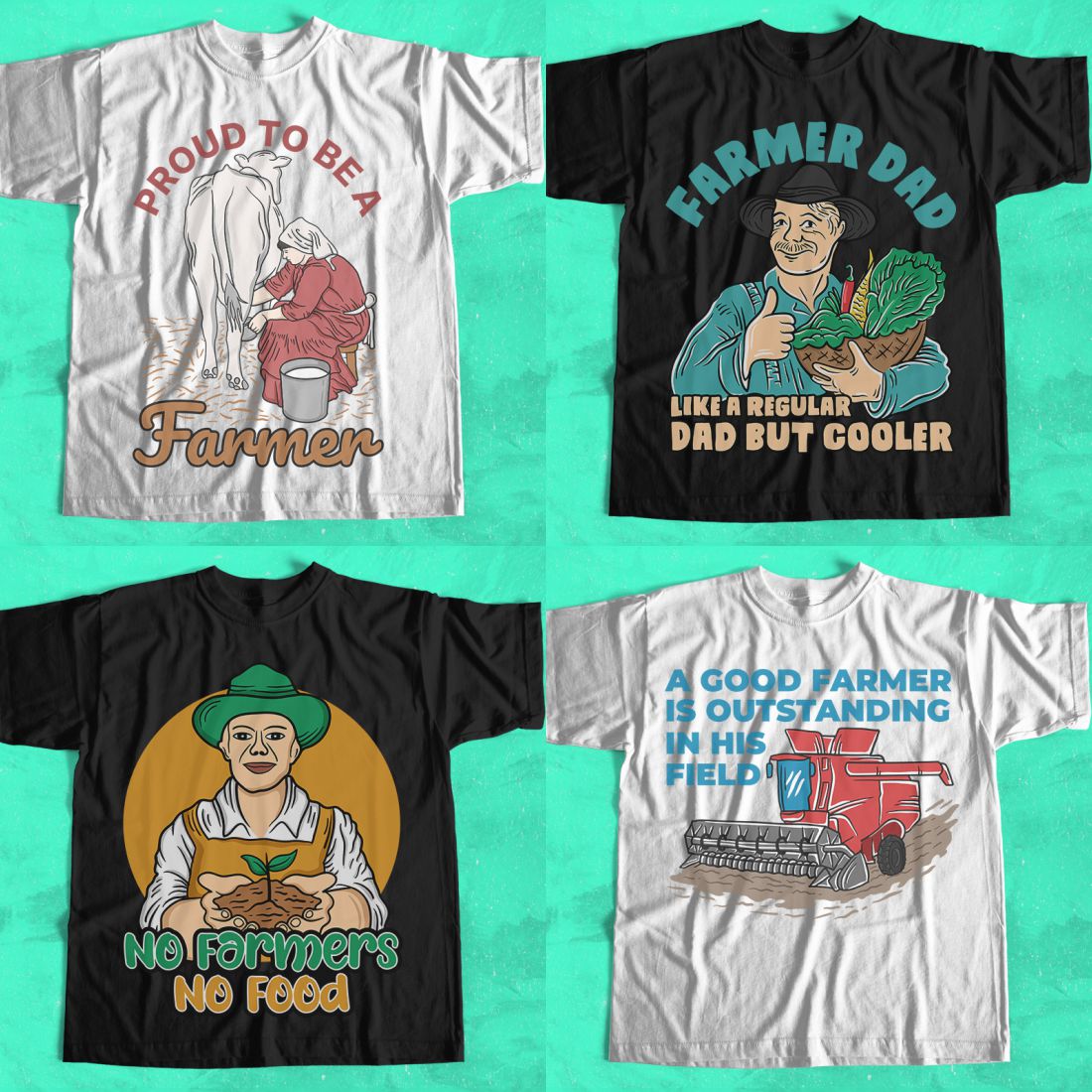 Farmer T-shirt Designs Vector Bundle, Farming T shirt Designs preview image.