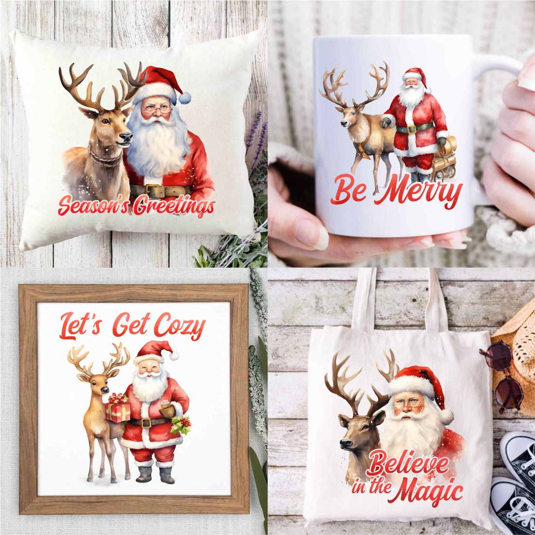 Christmas Reindeer Santa Sublimation Designs Bundle preview image.