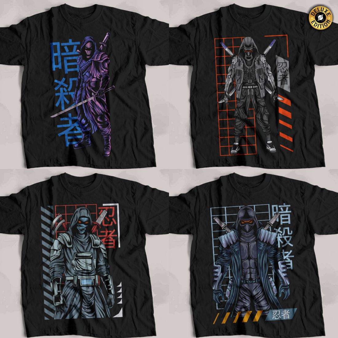 Japanese Urban Ninja Streetwear T-shirt Designs Bundle preview image.