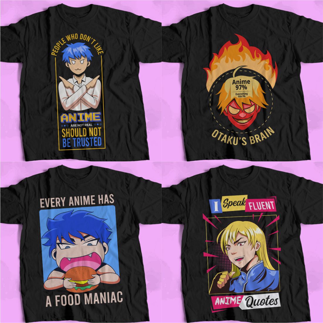 Funny Japanese Anime Quotes T-shirt Designs Bundle Vol 2 preview image.