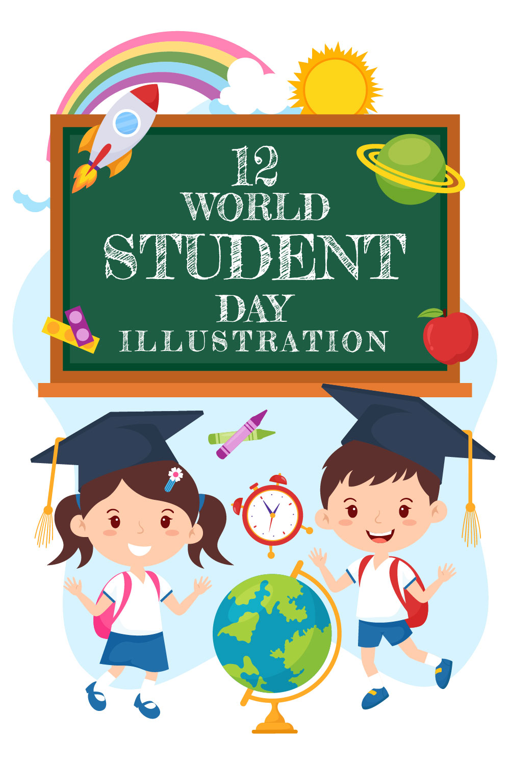 12 World Students Day Illustration pinterest preview image.