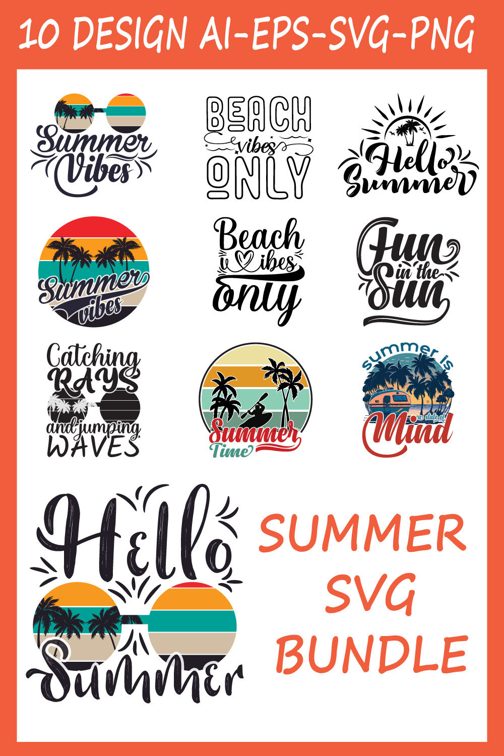 Summer T-shirt Design Bundle pinterest preview image.