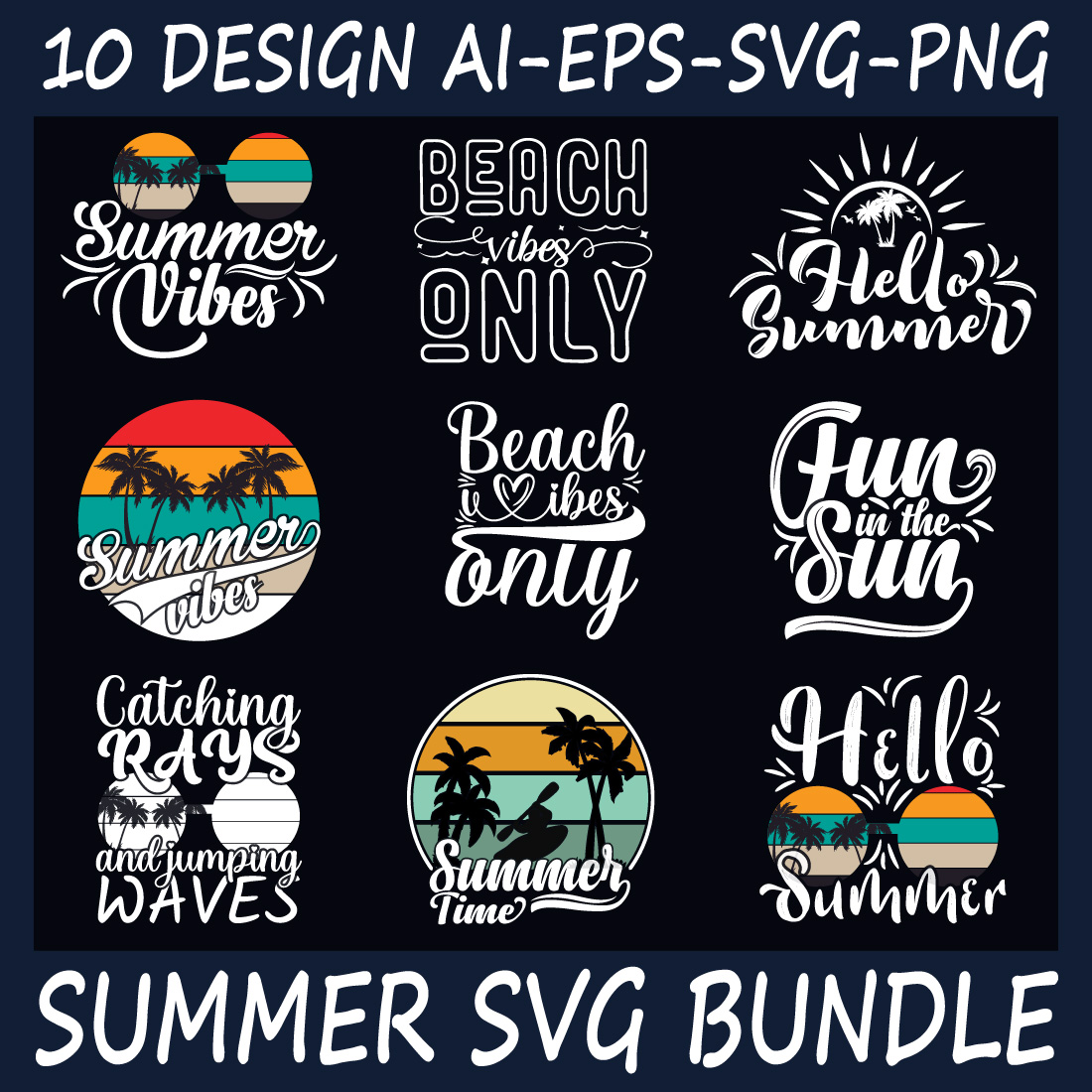 Summer T-shirt Design Bundle preview image.