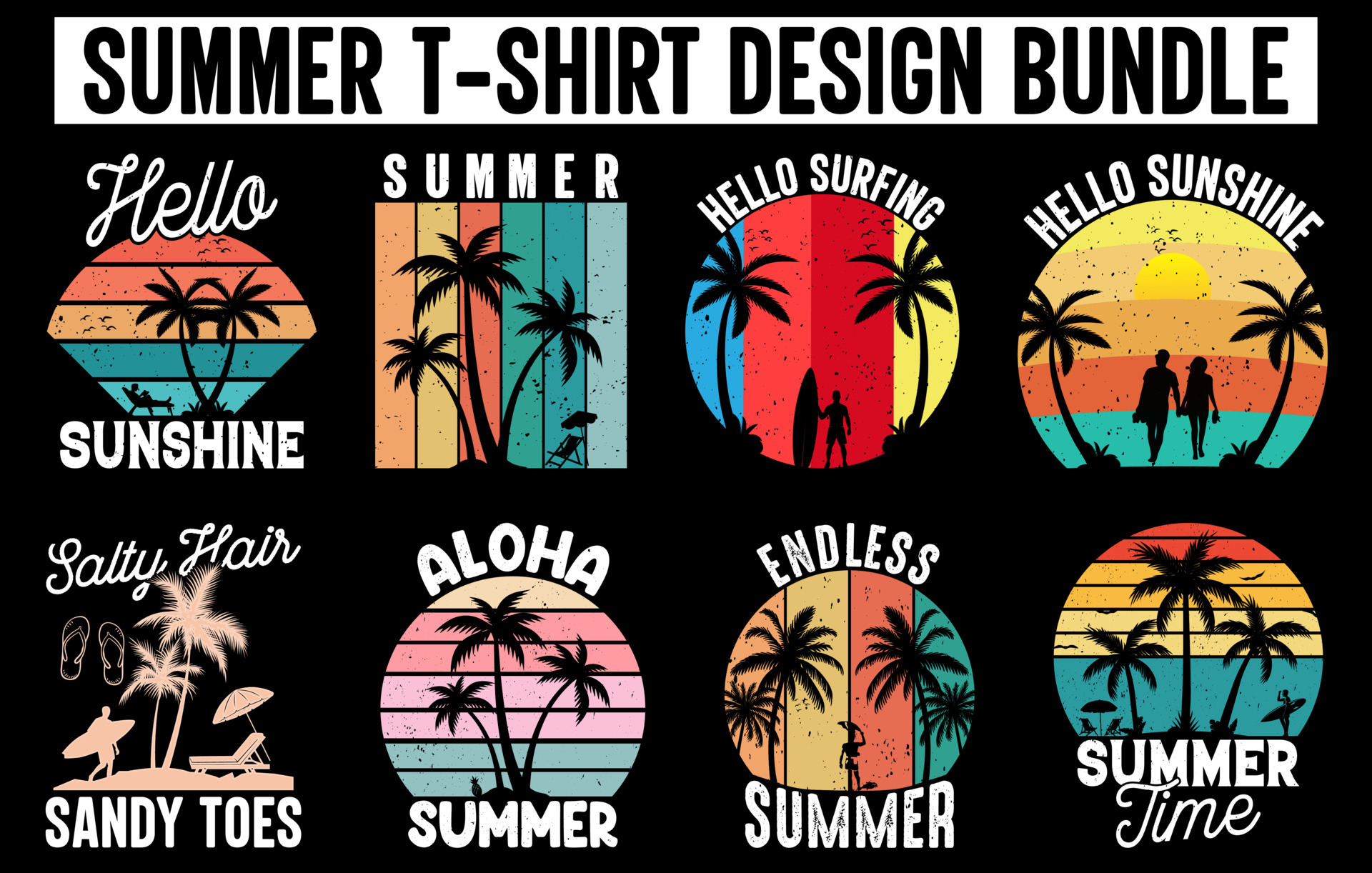 summer vintage t shirt design bundle summer tee design set summer beach vacation t shirts set summer surfing t shirt collection vector 196