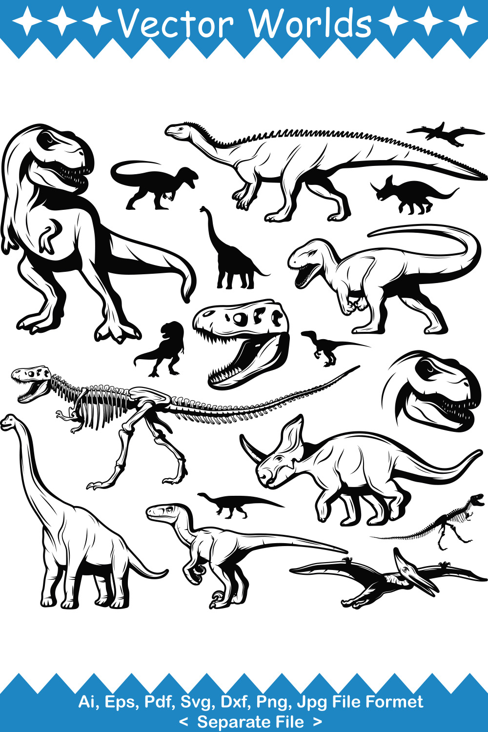 Dinosaurs Collection SVG Vector Design pinterest preview image.