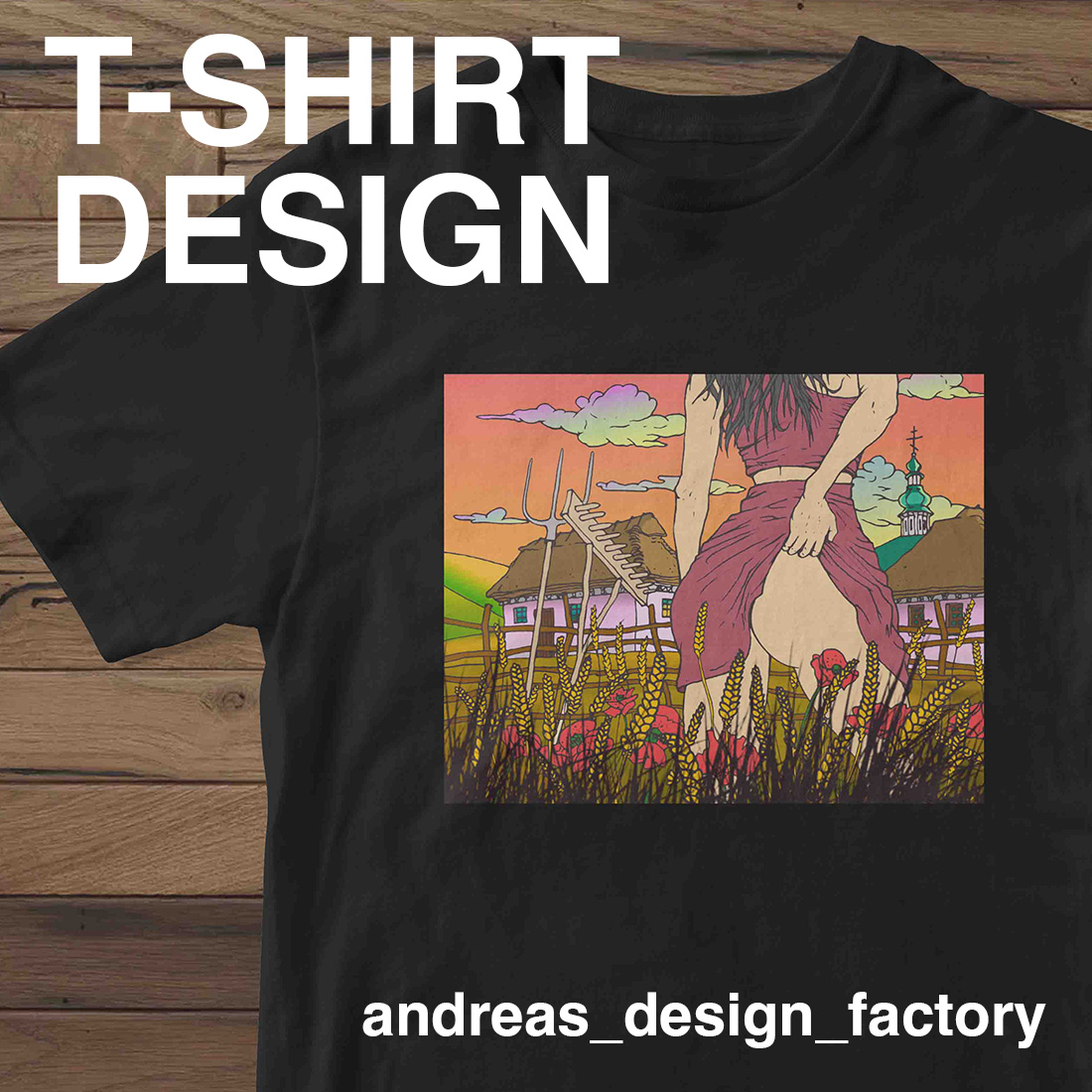 T-shirt design by digital drawing preview image.