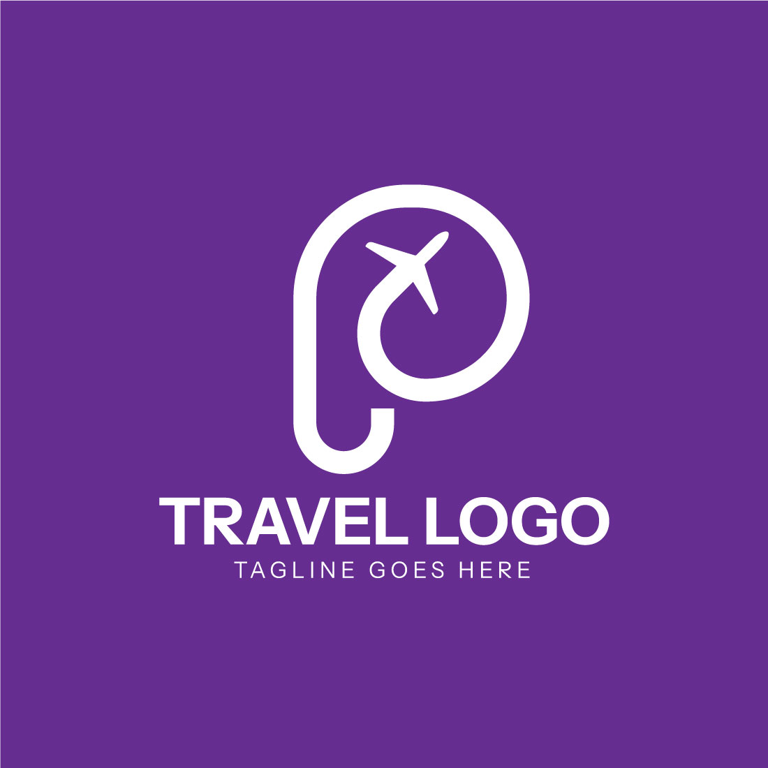 Flat modern travel logo design with letter “P” Simple Airplane logo preview image.